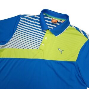 Puma‎ Dry Cell Polo Golf Shirt Mens XL  Blue White Striped Short Sleeve